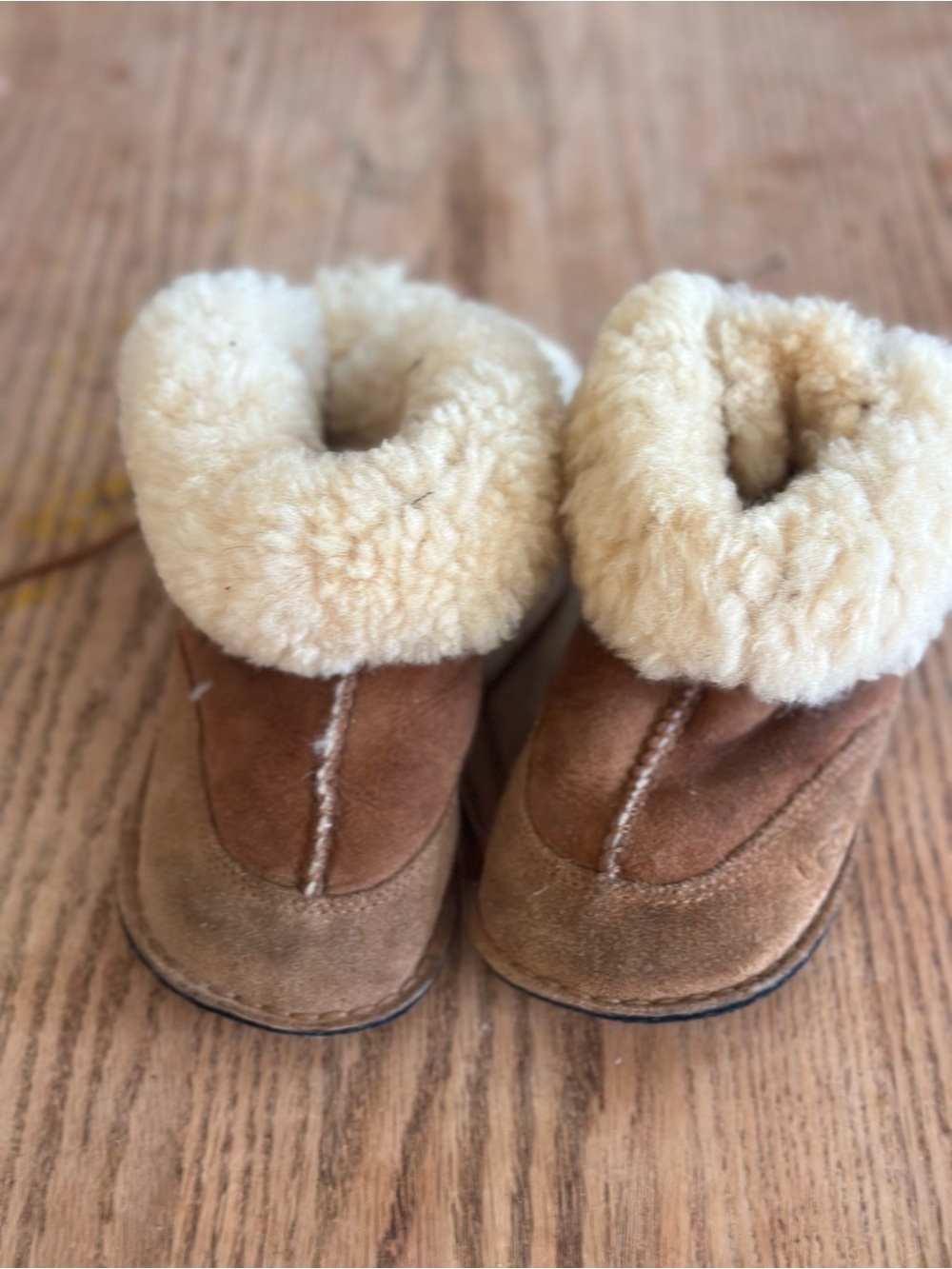 UGG Kids Chestnut Suede Moccasins with Cream Shearling Cuff